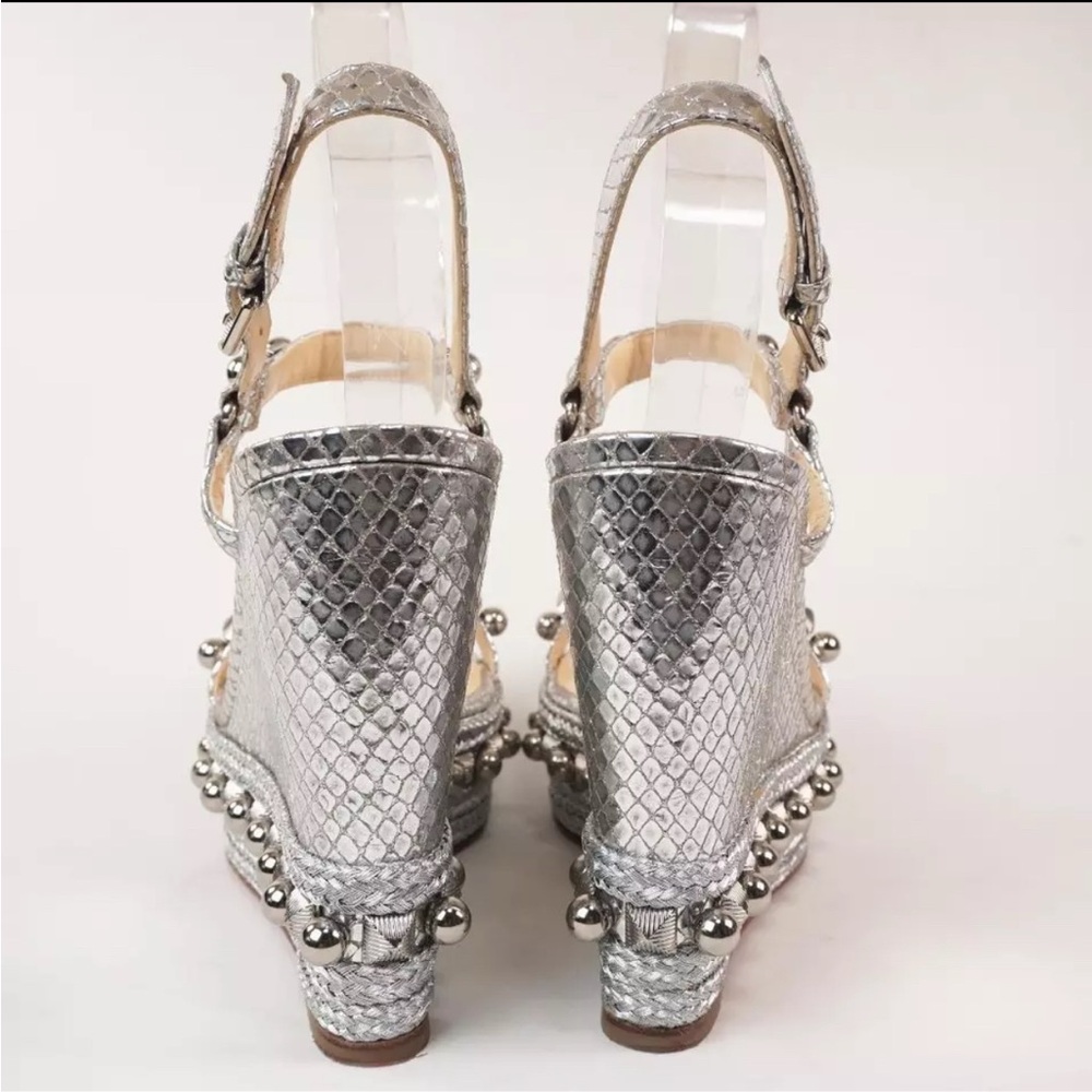 🔥CHRISTIAN LOUBOUTIN 100% AuthSilver Snake&Embellished Platform Espadrille 39 - Picture 5 of 16